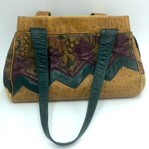 VINTAGE SHARIF WOMEN'S LEATHER & REPTILE SKIN HANDBAG PURSE 80s